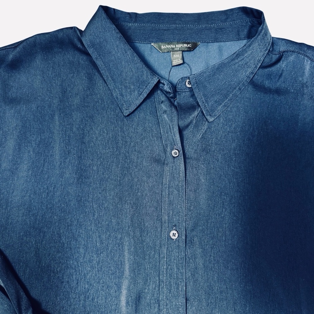 New Banana Republic Silky Oversized Preppy Navy Long Sleeve Shirt Size XXL - Picture 3 of 6